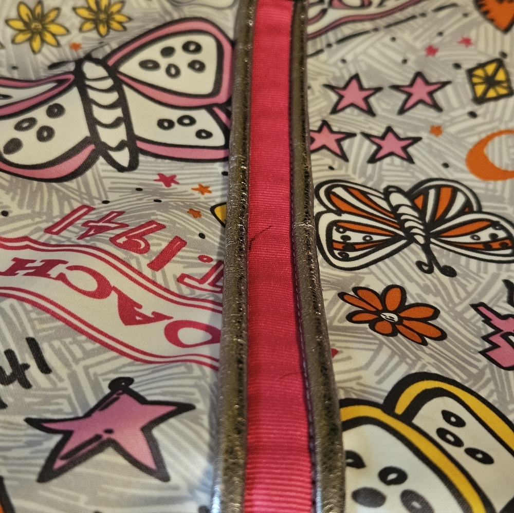 🦋🩷🌻Coach Y2K Poppy GRAFFITI Pink Orange Yellow Gray Tote Bag EPC🌻🩷🦋 - Picture 12 of 12